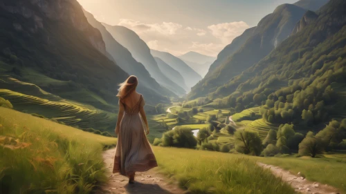 world digital painting,fantasy picture,landscape background,fantasy landscape,digital painting,the mystical path,wander,the path,the spirit of the mountains,wanderer,journey,fantasy art,the valley of the,girl walking away,jrr tolkien,pathway,the wanderer,landscapes,the way of nature,mountain scene,Photography,General,Natural