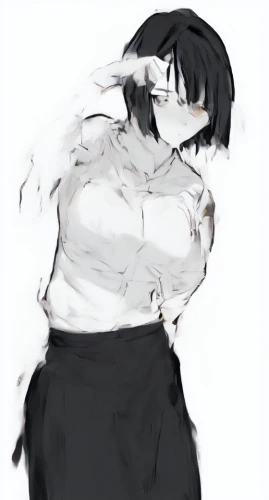 torn shirt,scribble,torn dress,white clothing,ghost girl,fallen petals,scribbles,thick paint,undershirt,white petals,dried petals,white petunia,rough,monochrome,blob,thick paint strokes,gesture loser,doodle,maid,sneeze