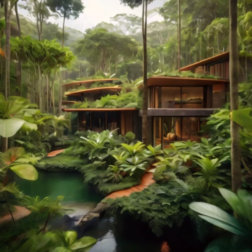 tropical house,tropical jungle,eco hotel,tropical greens,house in the forest,rainforest,rain forest,tree house hotel,greenforest,green living,floating huts,eco-construction,beautiful home,tropical and subtropical coniferous forests,landscape designers sydney,dunes house,tropical island,exotic plants,green waterfall,cube stilt houses