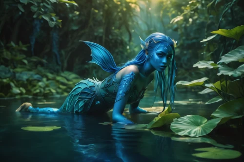 water nymph,merfolk,blue enchantress,faerie,faery,fantasy picture,water creature,water-the sword lily,rusalka,fae,mermaid background,water lotus,fantasia,3d fantasy,fairy world,fantasy art,siren,sphinx pinastri,mermaid,fairy peacock,Photography,General,Fantasy