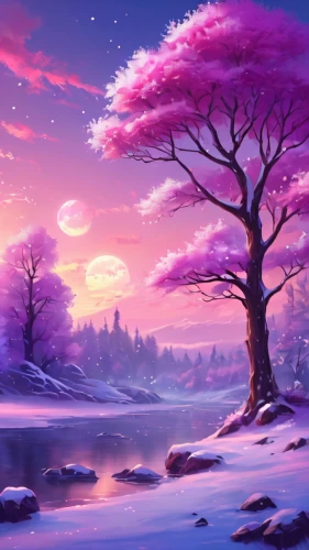 purple landscape,purple wallpaper,fantasy landscape,landscape background,winter background,japanese sakura background,sakura background,snow landscape,snowy landscape,dusk background,lilac tree,pink dawn,winter landscape,christmas snowy background,cartoon video game background,owl background,full hd wallpaper,unicorn background,sakura trees,purple background,Illustration,Realistic Fantasy,Realistic Fantasy 01