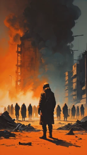 lost in war,post-apocalyptic landscape,post apocalyptic,apocalypse,apocalyptic,post-apocalypse,dystopian,wasteland,the pollution,war,game illustration,sandstorm,war zone,pollution,dystopia,stalingrad,scorched earth,second world war,the war,destroyed city,Conceptual Art,Fantasy,Fantasy 10