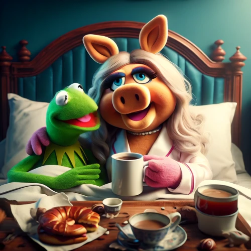 the muppets,kermit the frog,breakfast in bed,teacup pigs,green animals,tea time,kermit,lucky pig,tea party,cute cartoon image,anthropomorphized animals,teatime,pig roast,coffee break,fika,afternoon tea,romantic night,suckling pig,pig,domestic pig