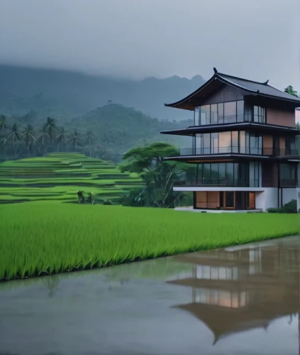 ricefield,rice paddies,rice fields,the rice field,rice cultivation,rice field,asian architecture,house by the water,rice terrace,house with lake,paddy field,feng shui golf course,beautiful home,yamada's rice fields,eco hotel,japanese architecture,stilt house,home landscape,tropical house,stilt houses,Photography,General,Natural