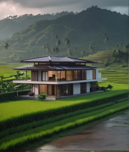 ricefield,rice paddies,rice fields,the rice field,rice terrace,rice field,home landscape,yamada's rice fields,world digital painting,landscape background,rice terraces,rice cultivation,beautiful home,asian architecture,house by the water,house with lake,green landscape,paddy field,green living,house in mountains,Photography,General,Natural