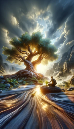 fantasy landscape,tree of life,fantasy picture,flourishing tree,world digital painting,landscape background,celtic tree,colorful tree of life,lone tree,magic tree,dragon tree,the japanese tree,fantasy art,argan tree,3d fantasy,cartoon video game background,wind edge,flow of time,isolated tree,virtual landscape