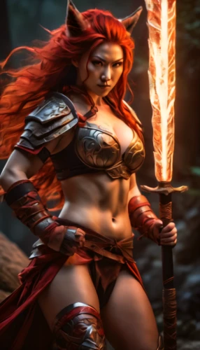 female warrior,warrior woman,fantasy woman,cat warrior,fantasy warrior,huntress,massively multiplayer online role-playing game,firestar,sorceress,swordswoman,fire siren,fantasy picture,fantasy art,heroic fantasy,barbarian,hard woman,fae,red chief,redfox,strong woman