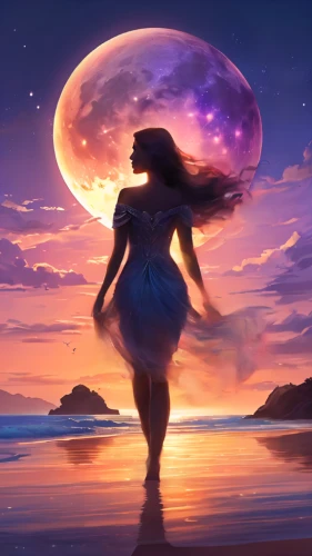 purple moon,moonrise,beach moonflower,moana,moon and star background,moon shine,mermaid silhouette,moonlit,celestial body,moonlit night,mermaid background,moonlight,fantasy picture,sun moon,big moon,full moon,blue moon rose,moon night,lunar eclipse,full moon day,Illustration,Realistic Fantasy,Realistic Fantasy 01