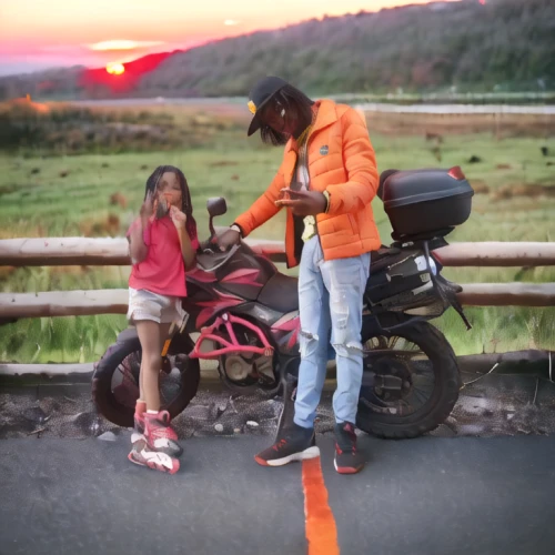 family motorcycle,motorcycle tour,motorcycle tours,social,scooter riding,bike kids,video scene,motorized scooter,roadside,sani pass,girl and boy outdoor,road cone,orange sky,the side of the road,photographing children,motorcycle battery,enduro,motorcycling,video film,motorbike