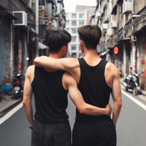 gay love,gay couple,glbt,kimjongilia,shoulder pain,partnerlook,physical distance,dualism,hand in hand,baguazhang,couple,connective back,gangneoung,duo,gay men,so in-guk,man and boy,long-distance running,boyfriends,couple - relationship