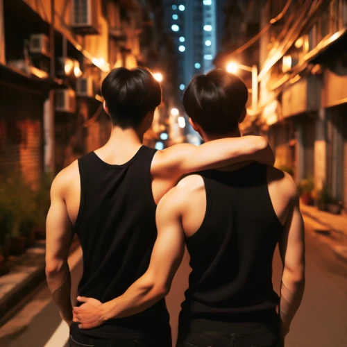muscles,gay couple,gay love,muscle angle,shoulder length,arms,couple silhouette,physical distance,shoulder,shoulder pain,sleeveless shirt,hand in hand,kimjongilia,bonded,biceps,couple,tan chen chen,so in-guk,glbt,triceps