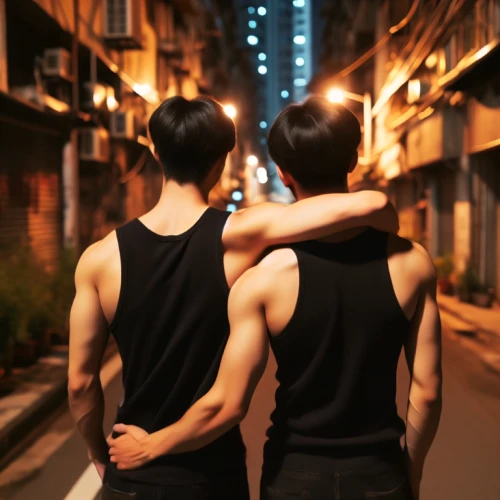 gay love,gay couple,muscles,muscle angle,couple silhouette,physical distance,arms,shoulder length,shoulder,kimjongilia,hand in hand,shoulder pain,sleeveless shirt,bonded,tan chen chen,couple,glbt,biceps,so in-guk,sope