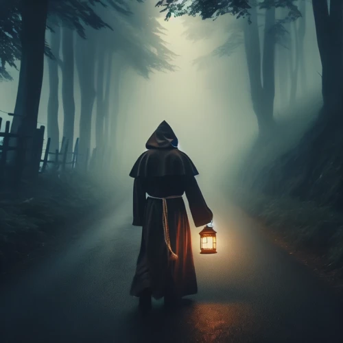 hooded man,monk,the wanderer,pilgrim,monks,lamplighter,pilgrimage,grimm reaper,cloak,the abbot of olib,the wizard,dodge warlock,the nun,wanderer,archimandrite,wizard,the mystical path,the witch,halloween and horror,friar