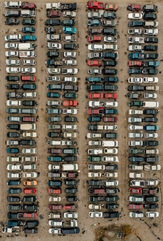 aerial view of cars parked in an aerial pograph