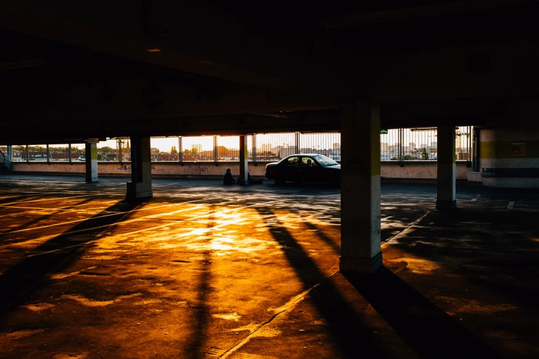 a car is parked in an empty parking space