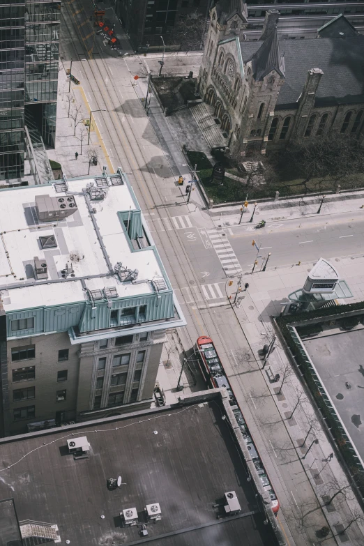 an overhead view of a street intersection