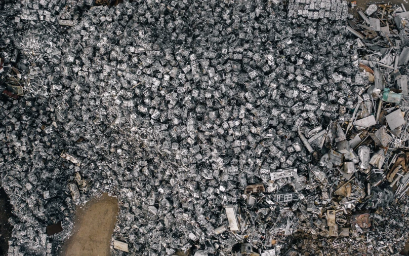 an aerial view of discarded metal items