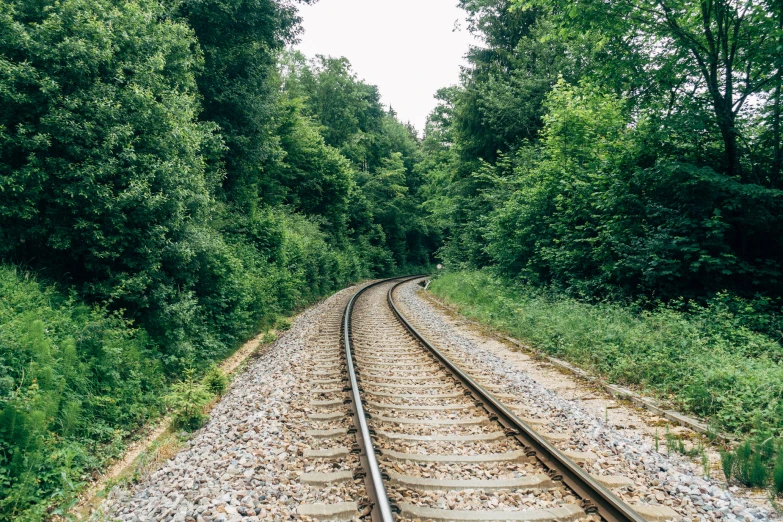 a train track with trees in the background