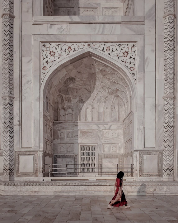 a person walks in the middle of a stone area