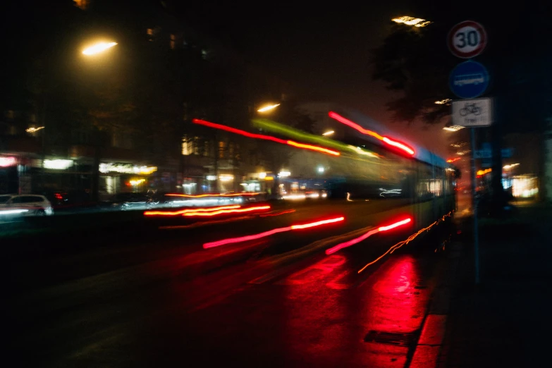 night time traffic on a busy street with blurred motion