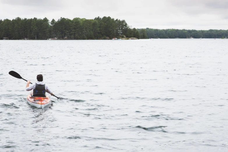 the paddler is looking back over the water