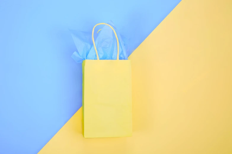 shopping bag on a blue and yellow background