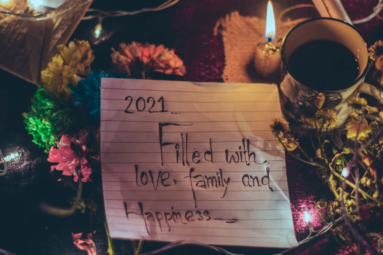 note on paper with happy family and special message
