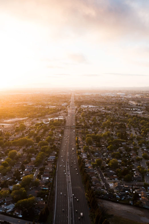 an aerial s of a busy highway in the city