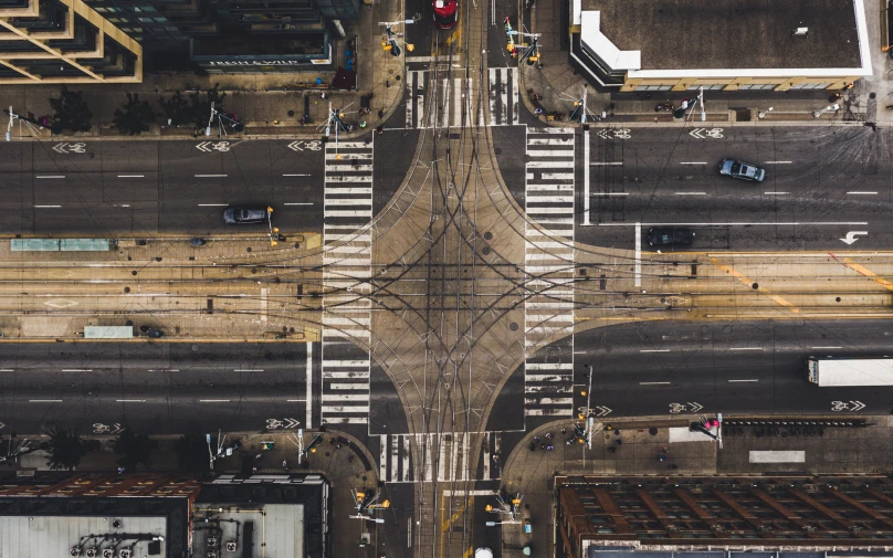 an aerial s of traffic and pedestrian tracks
