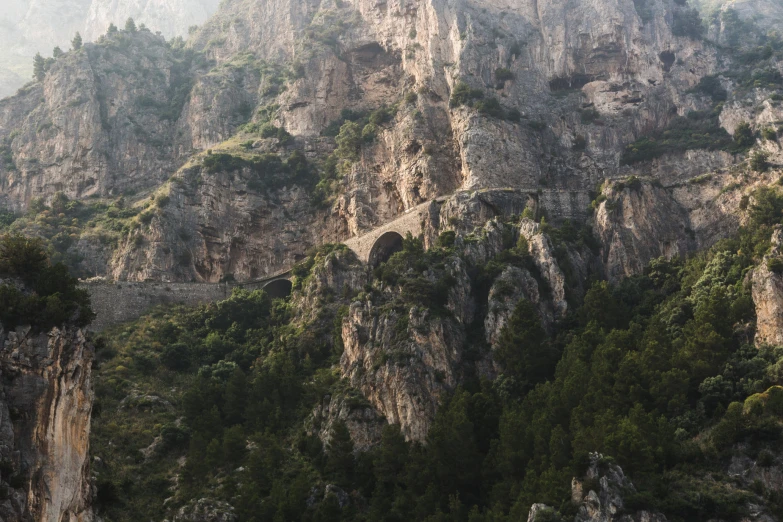 a large mountain with some big rock formations