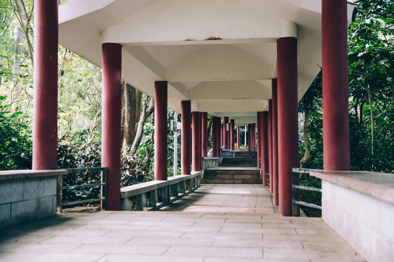 the walkway leading to an open area at a resort