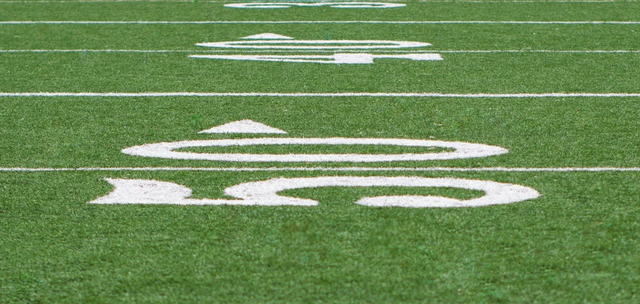 a football field has been well marked with lines and markings