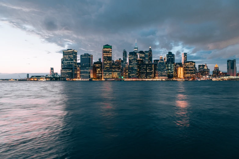 a city skyline lit up by some very bright lights