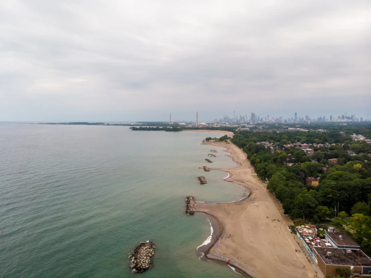 a view of the beach and its shoreline from above