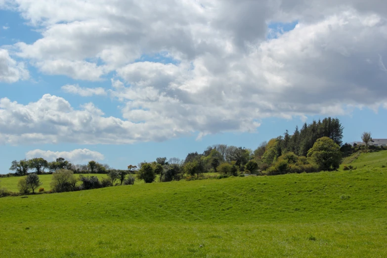 a green grass covered hill under cloudy skies