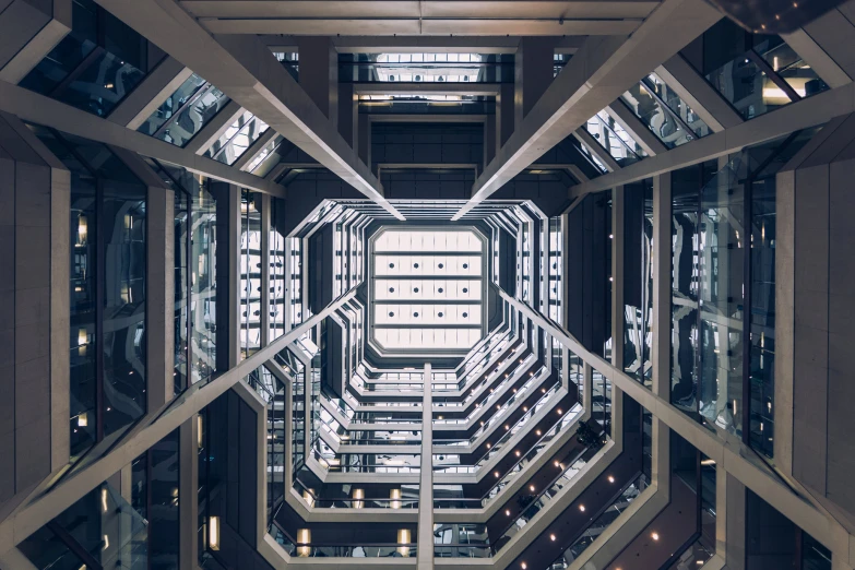 a picture taken from the floor looking down into a building