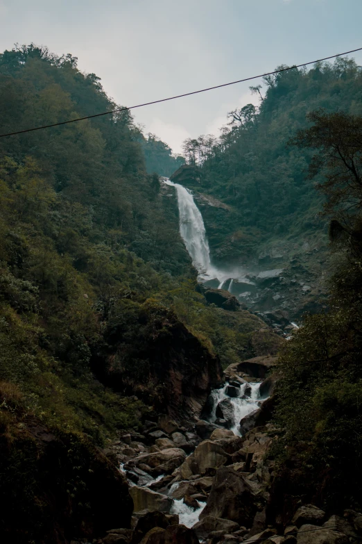 the waterfall has water casulating from it