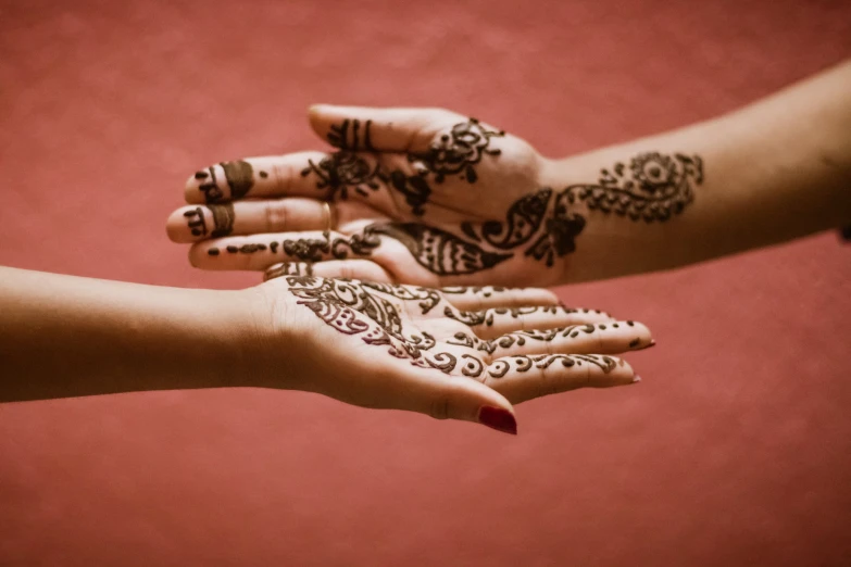 a couple of hands with henna on their palms