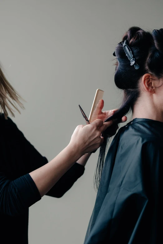 two women are brushing the hair of each other