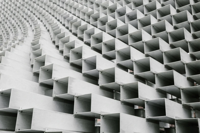 the architecture of a building that appears to be made from blocks of concrete