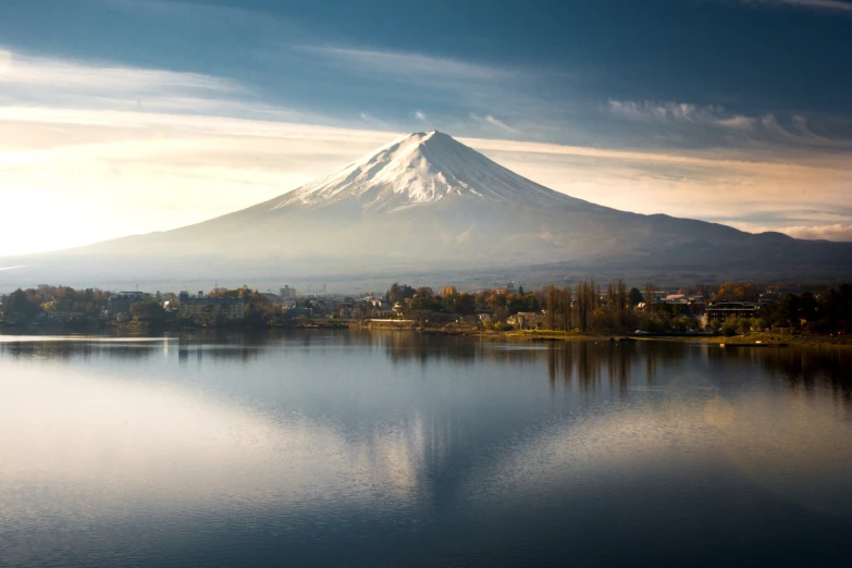 a beautiful mountain sitting above a body of water