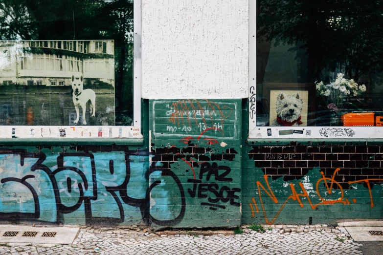 a very colorful graffiti and bricks in a building