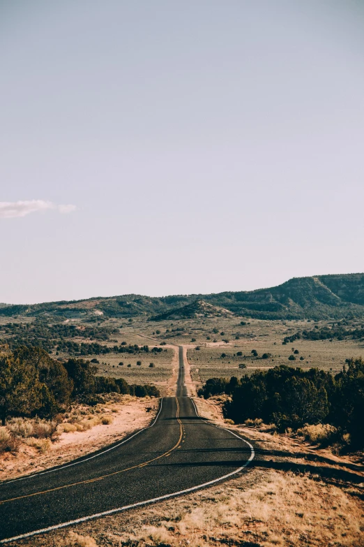 an empty road sitting in the middle of a grassy plain