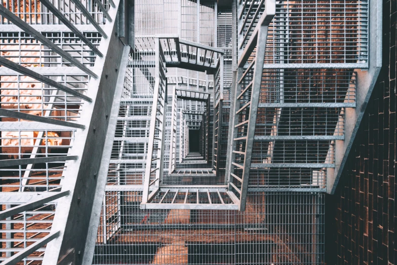 metal staircases with steps leading up in a city