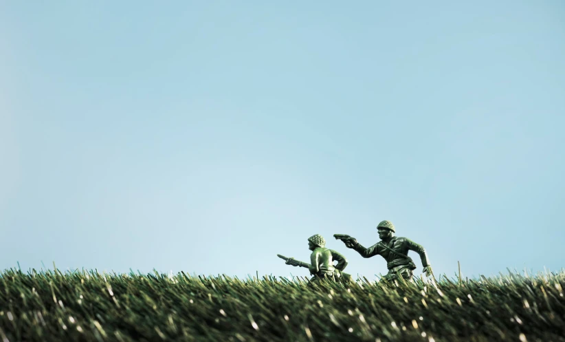 two people are in grassy field holding hands