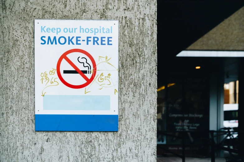 a no smoking sign posted on the side of a building