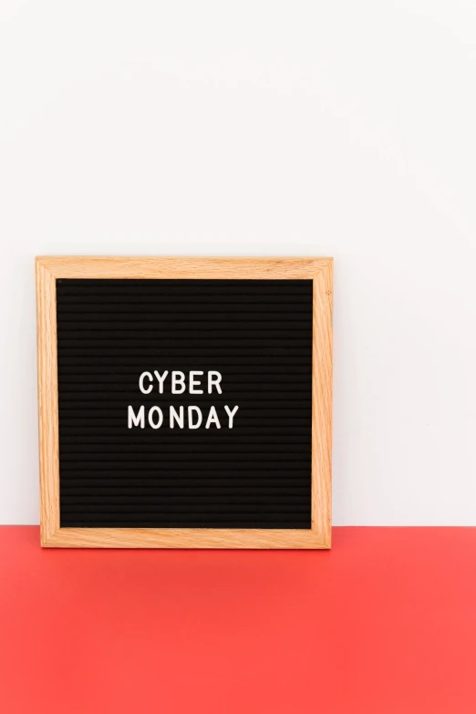 a black board with text reads cyber monday
