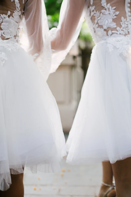 two women wearing dresses with long sleeves