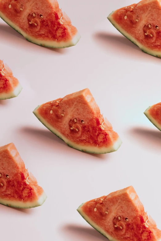 slices of watermelon and some slices of soing red with brown dots