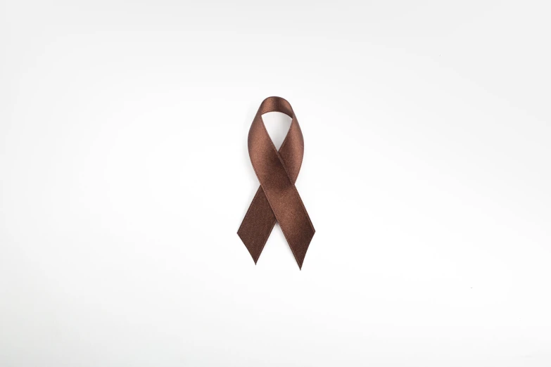 a brown awareness ribbon sits on the ground